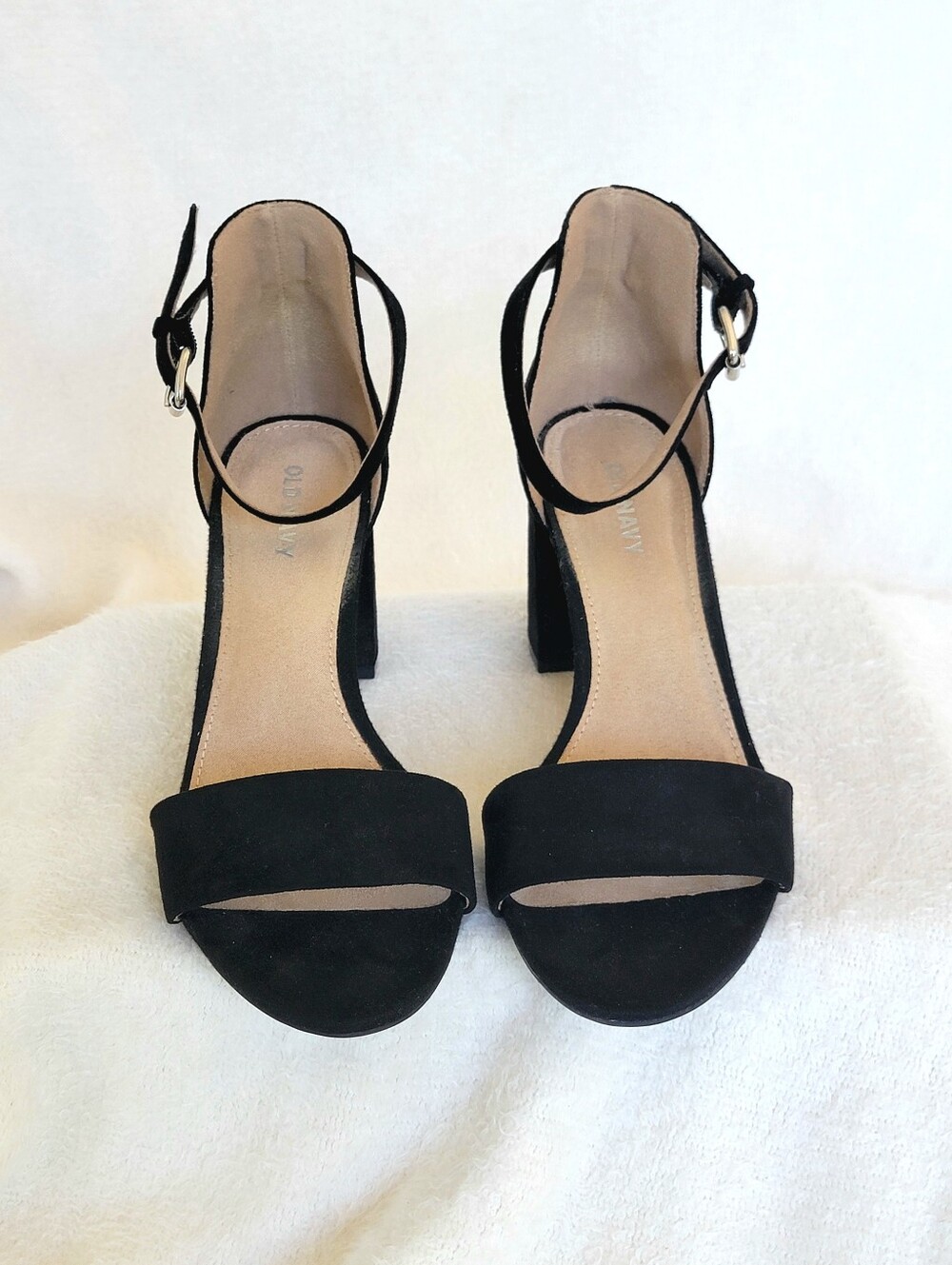 Old Navy Black Faux Suede Block Heels with Ankle Strap | Heels Size 6